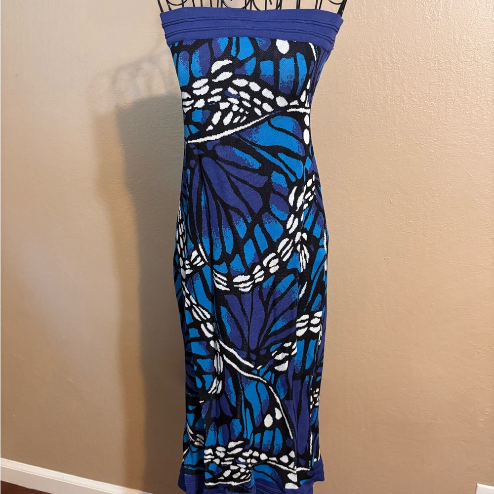 Strapless Blue Patterned Maxi Dress